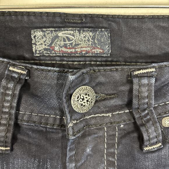 Silver Suki Mid Slim Boot Jeans Stretch 28 L33 Embellished Pockets Western Denim - Picture 2 of 13